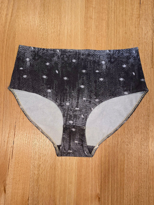 Night Snow Big Girls Briefs featuring abstract night sky print in charcoal and grey tones - Australian made cotton underwear