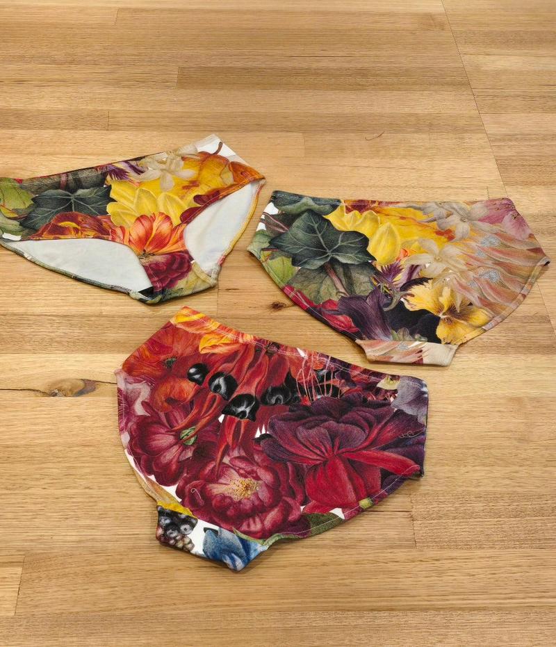 by Audrey and Grace Australian womens underwear Big Girls Briefs in Big Bloom print, 3 pairs beautiful large format floral print