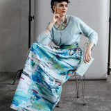Close-up of Ocean Skirt print and gathered waistband 