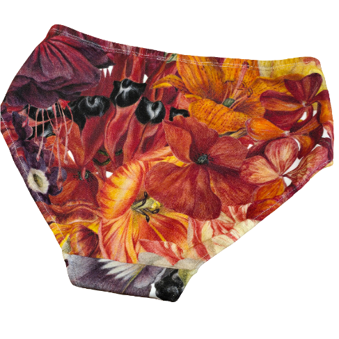 Flat lay of the Big Girls briefs in Big Bloom print on white background.