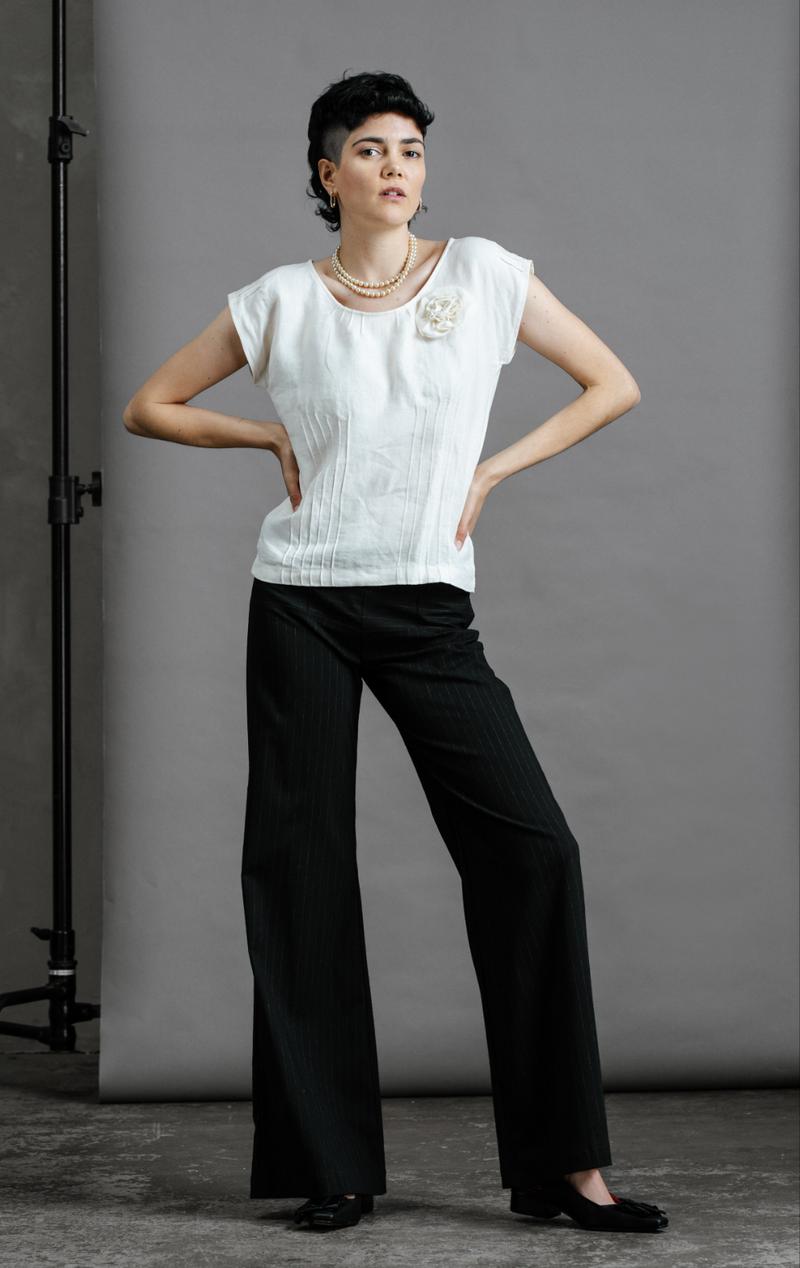 Pin Stripe Trousers - Grey Italian Wool-Pants-8-byaudreyandgrace