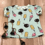 Kids puff sleeve tee in Ice-Cream print, organic cotton Front View