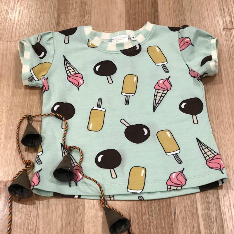 Kids puff sleeve tee in Ice-Cream print, organic cotton Front View