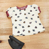 Kids puff sleeve tee in Lady Bugs print, organic cotton Front