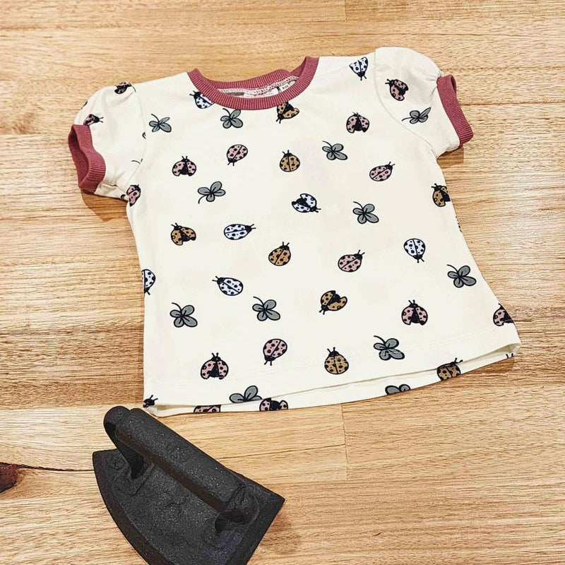 Kids puff sleeve tee in Lady Bugs print, organic cotton Front
