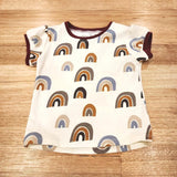 Kids puff sleeve tee in Rainbows print, organic cotton Front