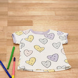 Kids puff sleeve tee in Smiley Hearts print, organic cotton front