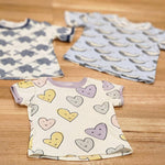 Kids puff sleeve tee in Smiley Hearts, Whales and Fish print, organic cotton