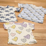 Kids puff sleeve tee in Smiley Hearts, Whales and Fish print, organic cotton