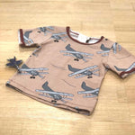 Kids raw edge tee in Aeroplanes print, organic cotton Front View
