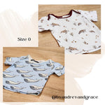 Kids raw edge tee in Blue Whales print and Turtles Print, organic cotton