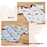 Kids raw edge tee in Blue Whales print and Turtles Print, organic cotton