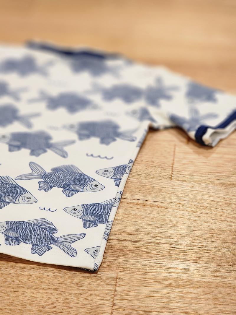 Kids raw edge tee in Fish print, organic cotton — back flat lay cropped