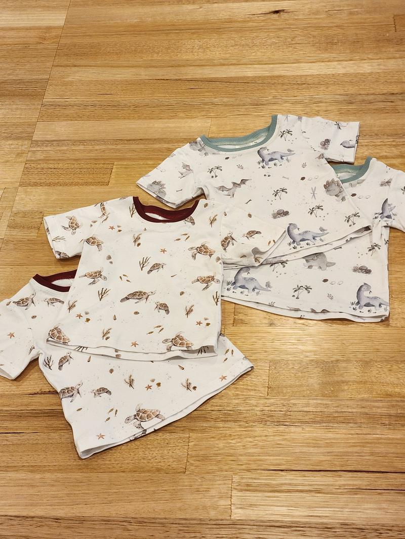 Four Kids tee in Baby Dinos print and turtles, Australian cotton