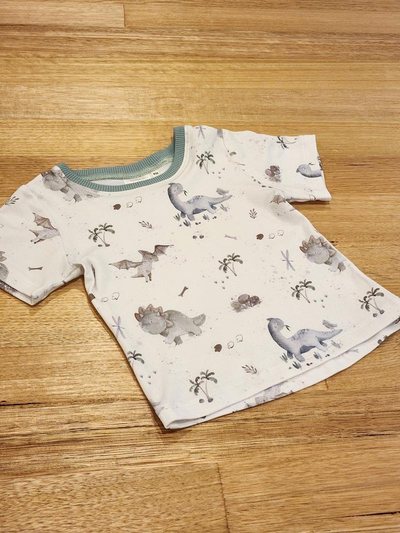 Kids tee in Baby Dinos print, Australian cotton Front View
