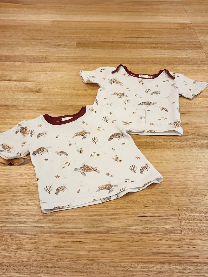 Kids tees in Turtles print, Two Australian cotton Front View