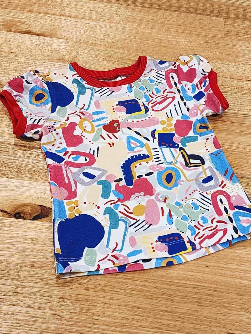 Kids puff sleeve tee in Magnetic print, Australian cotton Front View