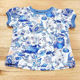 by Audrey and Grace Australian Made Kids Tee Owl & Quoll with gathered sleeves blue and white
