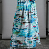 Close up back view of the by Audrey and Grace Zero Waste Ocean Skirt styled with vintage sequinned cardigan.