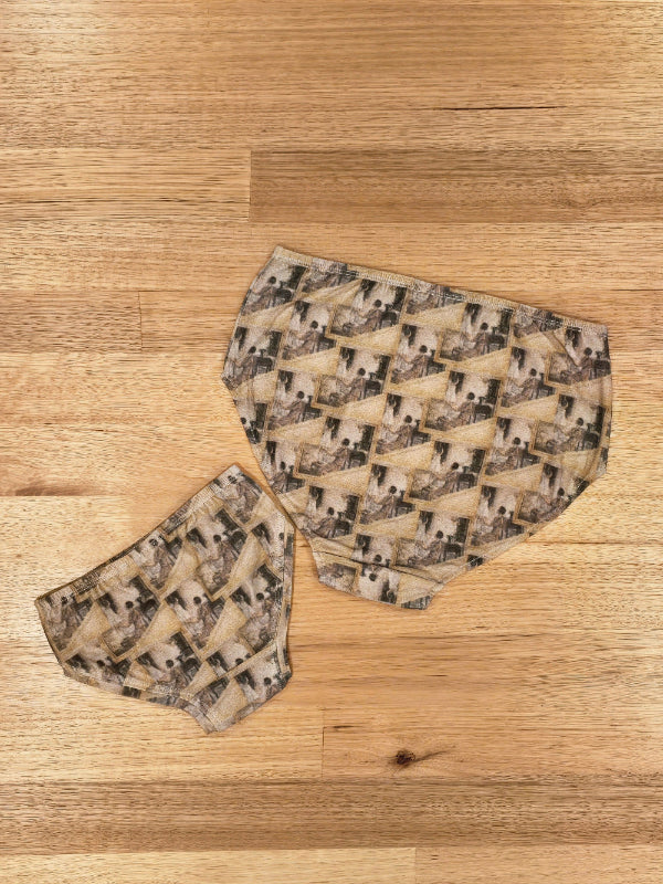  Matching mother and daughter underwear in the Mother and Child print, back view, ethically made in Melbourne.