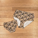 Matching mother and daughter underwear in the Mother and Child print, Australian women's and children's underwear made ethically in Melbourne