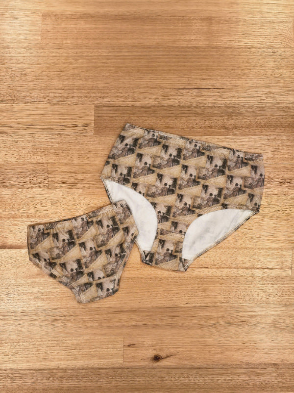 Matching mother and daughter underwear in the Mother and Child print, Australian women's and children's underwear made ethically in Melbourne