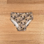 Little Girls Briefs in the Mother and Child print, front view, soft cotton Australian made kids underwear