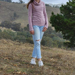The Ruby Jumper Lavender, with large cowl neck, Australian Women's Jumpers made from Australian cotton — Front facing close in nature