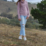 The Ruby Jumper Lavender, with large cowl neck, Australian Women's Jumpers made from Australian cotton — Front facing close in nature