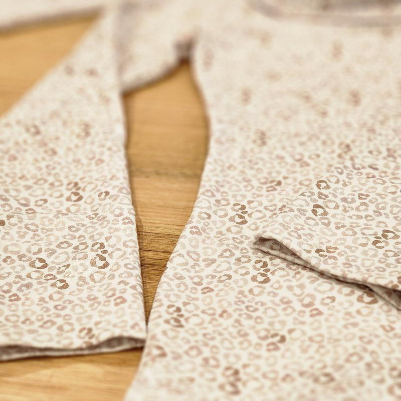The Ruby Jumper Leopard Print, with large cowl neck, Australian Women's Jumpers made from Australian cotton — Flat lay close up