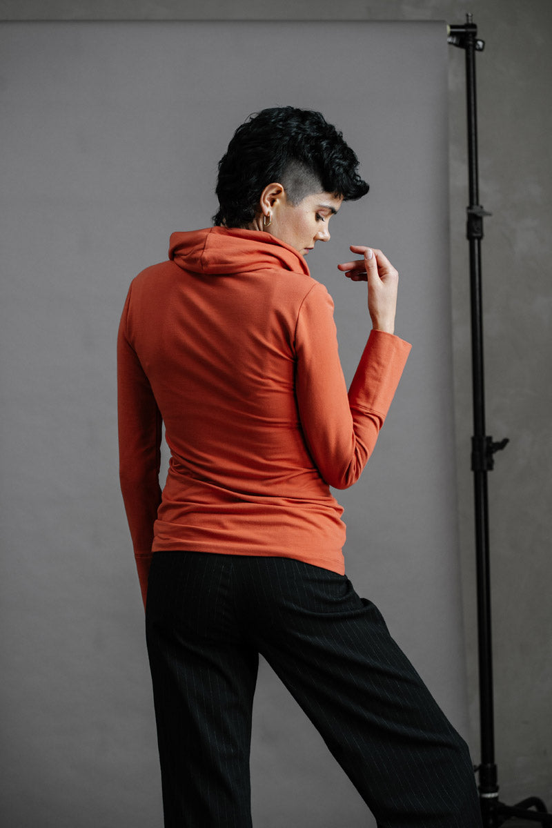 The Ruby Jumper in Terracotta, sustainable and ethical women's jumpers made from Australian cotton — back view