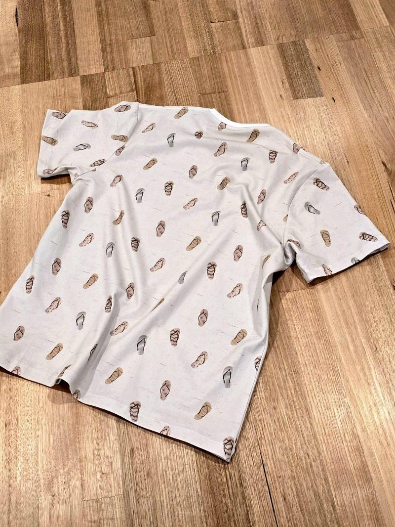 Unisex tee in Thongs print, Australian cotton t-shirt — flat lay back view