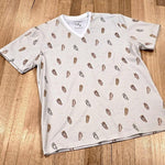 Unisex tee in Thongs print, Australian cotton t-shirt — flat lay front view angled