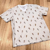 Unisex tee in Thongs print, Australian cotton t-shirt — flat lay front view angled