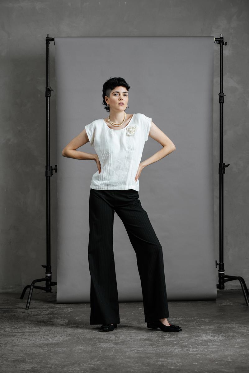 Pin Stripe Trousers - Grey Italian Wool-Pants-8-byaudreyandgrace