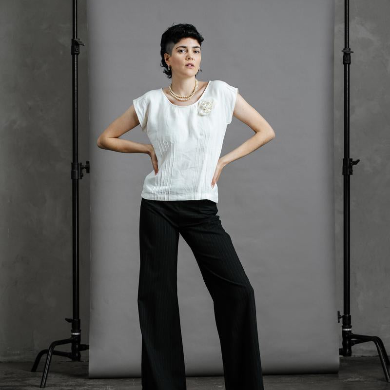 Pin Stripe Trousers - Grey Italian Wool-Pants-8-byaudreyandgrace